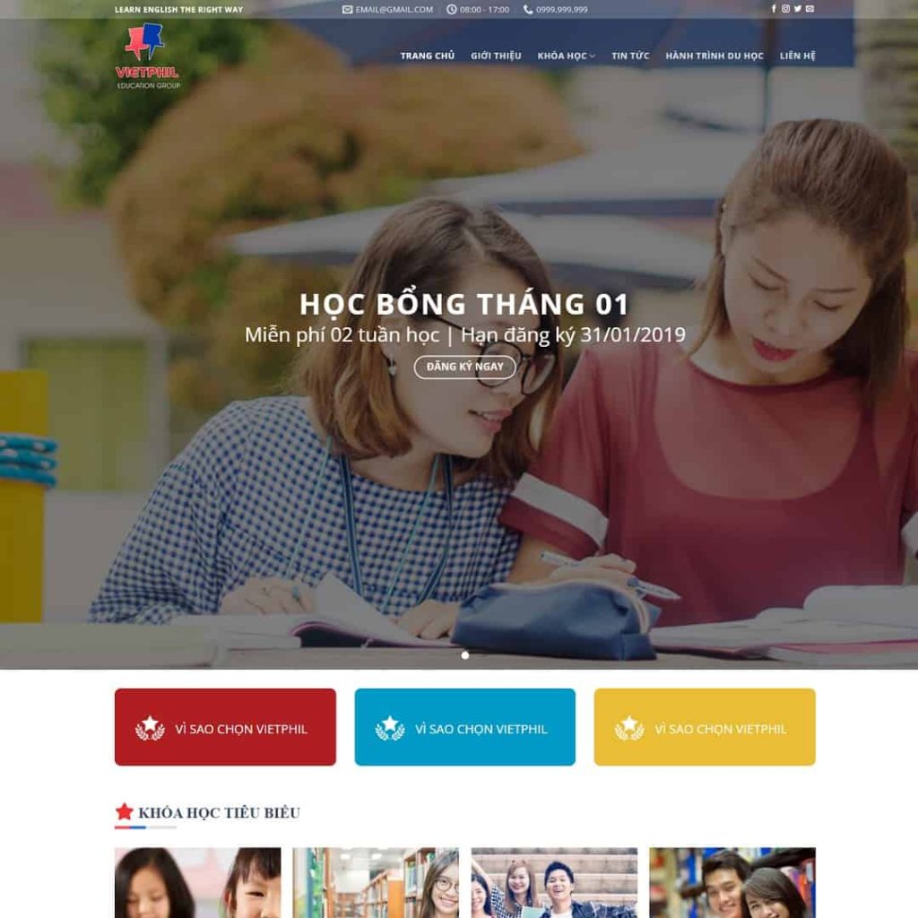 Theme trung tâm đào tạo anh ngữ, du học