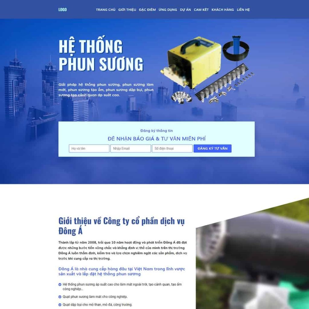 Theme landing page máy phun sương