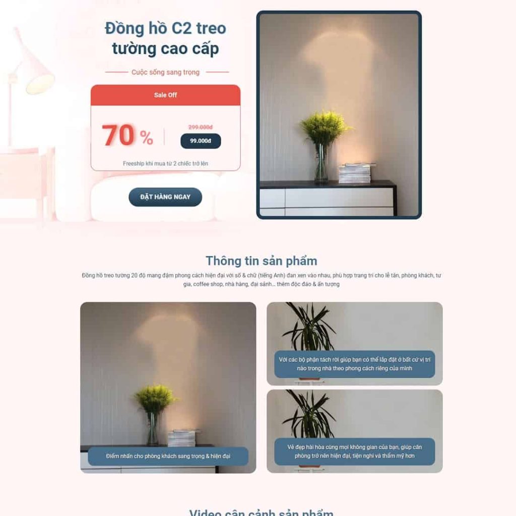 Theme landing page đồng hồ gián tường 3D