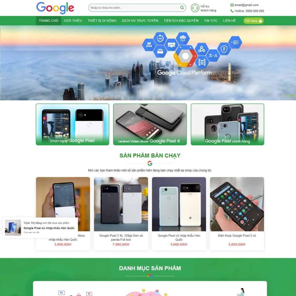 Theme bán hàng, dịch vụ google shop
