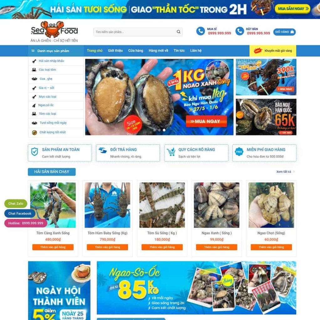 Theme cửa hàng bán Hải Sản
