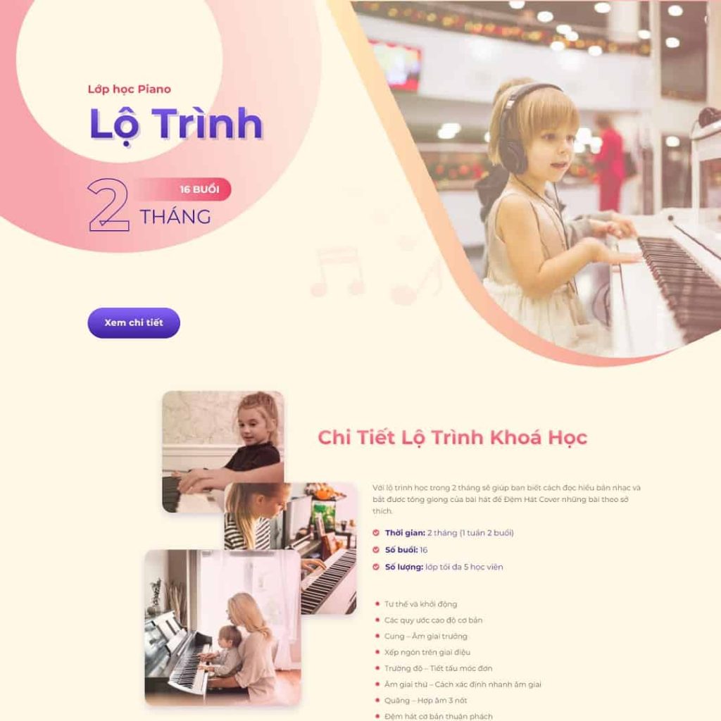 Theme landing page khóa học đàn Piano