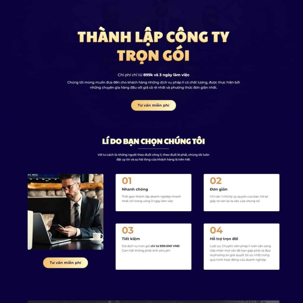 Theme landing page dịch vụ thành lập công ty, doanh nghiệp