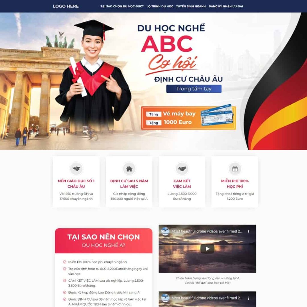 Theme landing page du học nghề