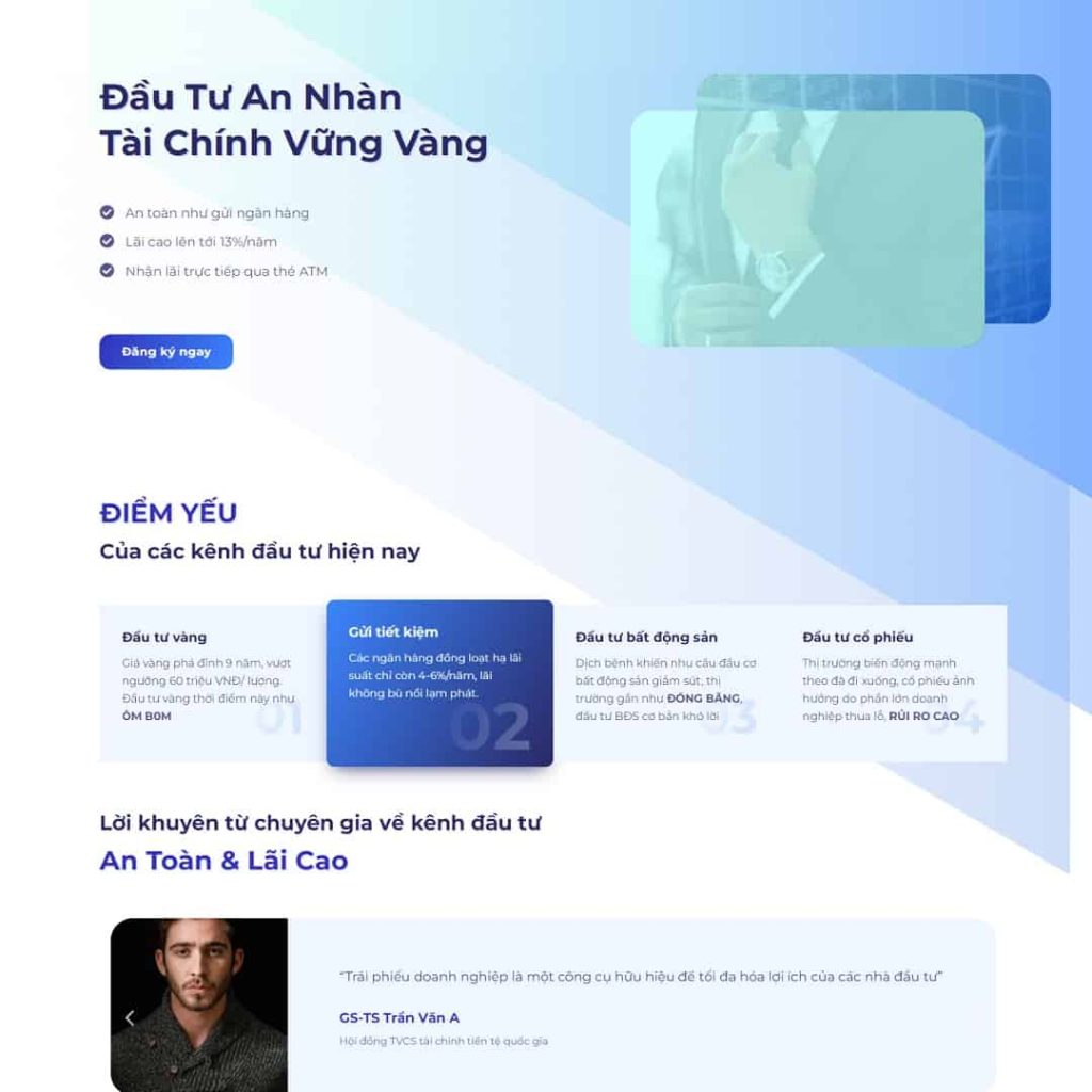 Theme landing page đầu tư trái phiếu tài chính