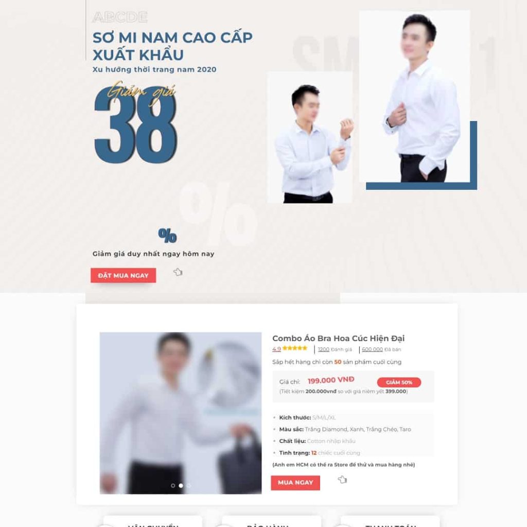 Theme landing page bán áo sơ mi