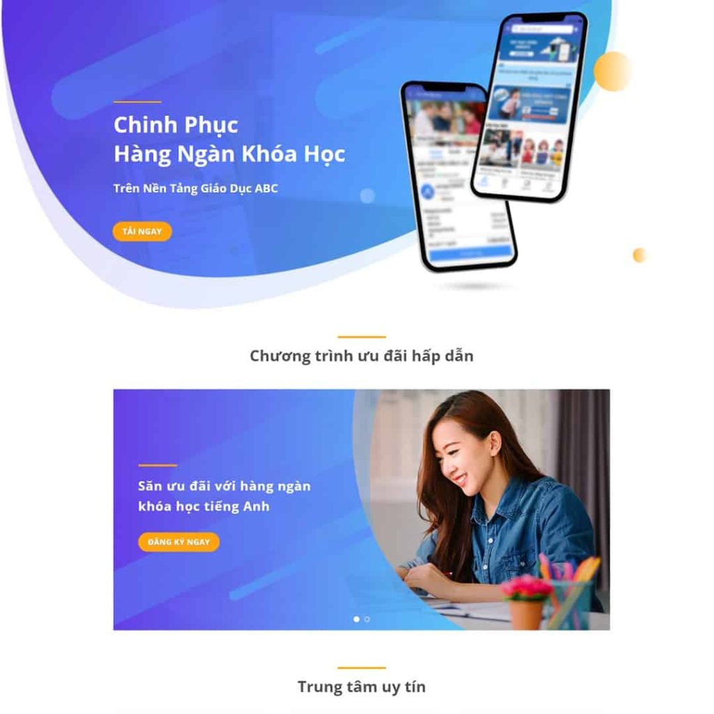 Theme landing page giới thiệu ứng dụng giáo dục