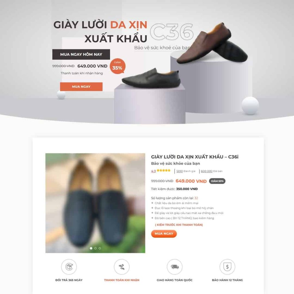 Theme landing page bán giày da