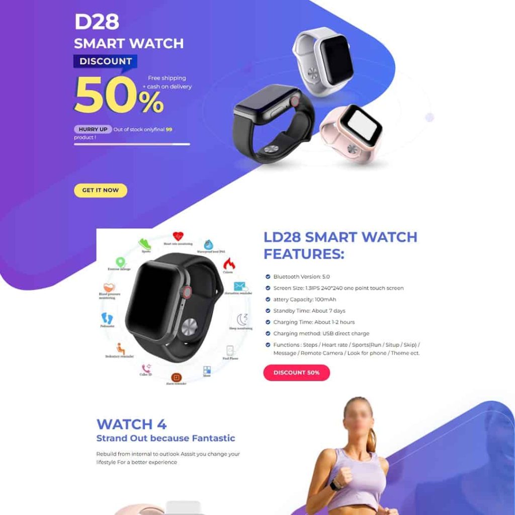 Theme landing page bán đồng hồ thông minh smartwatch