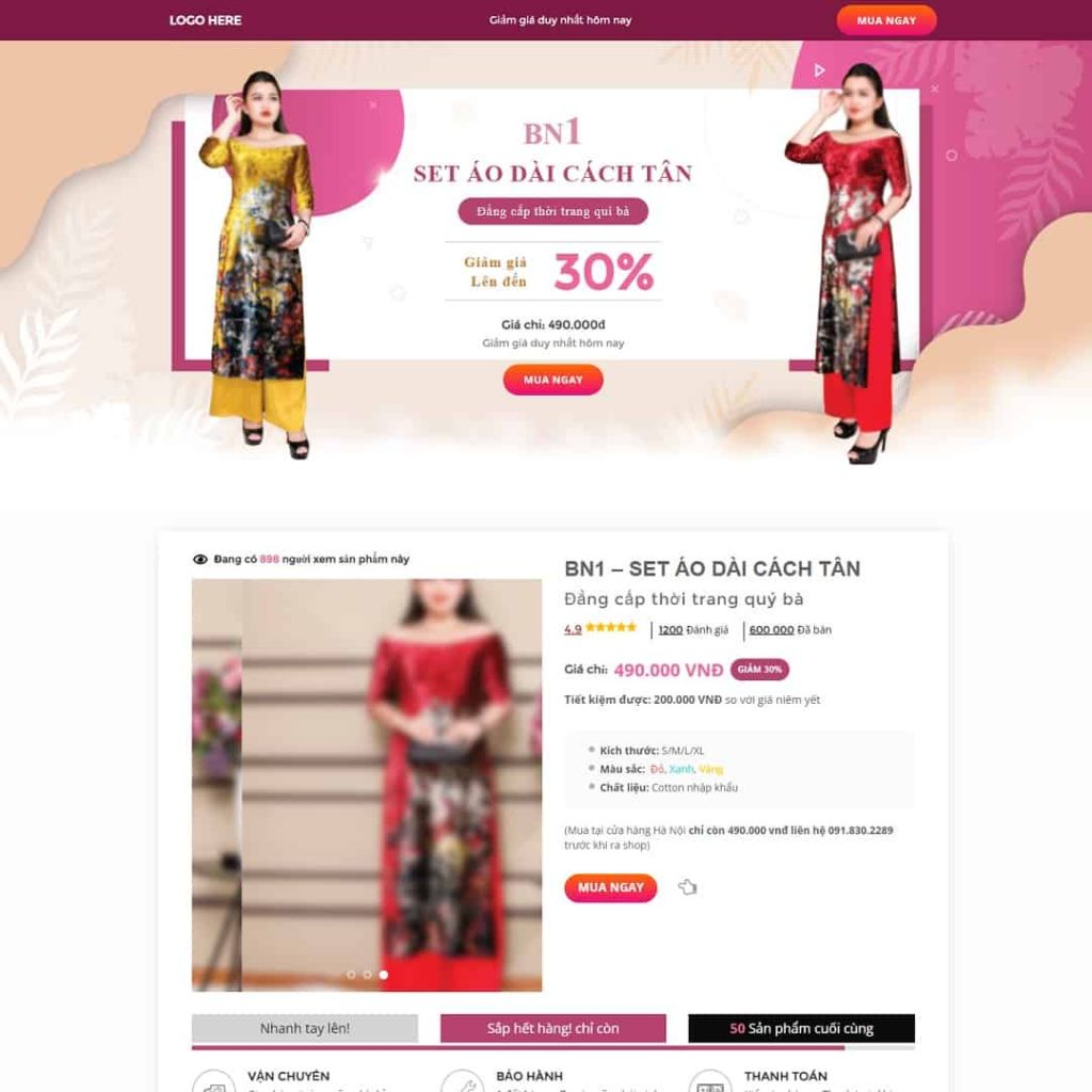 Theme Landing page áo dài