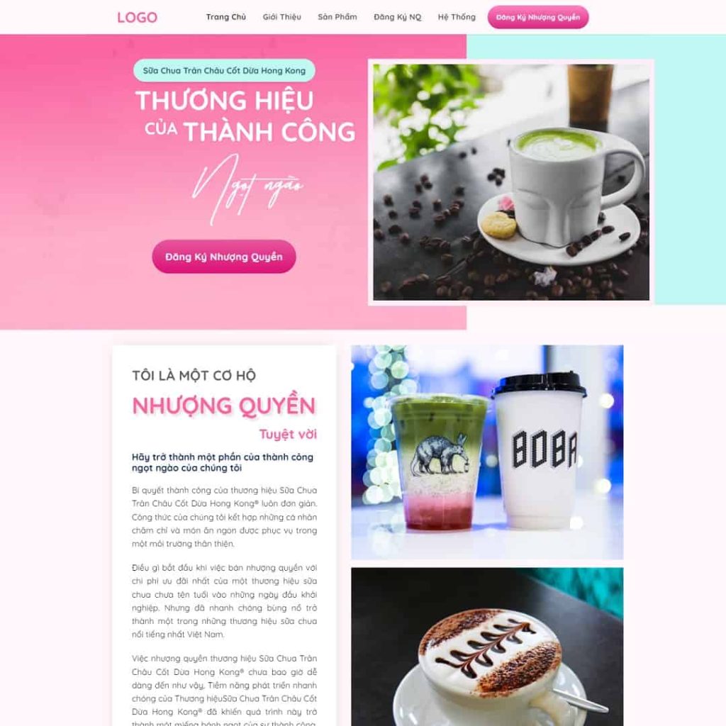 Theme Landing page nhượng quyền trà sữa
