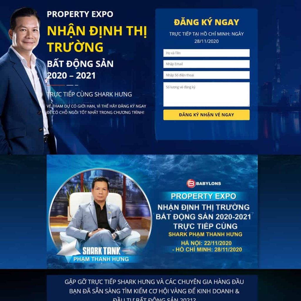 Theme Landing page tọa đàm shark Hưng