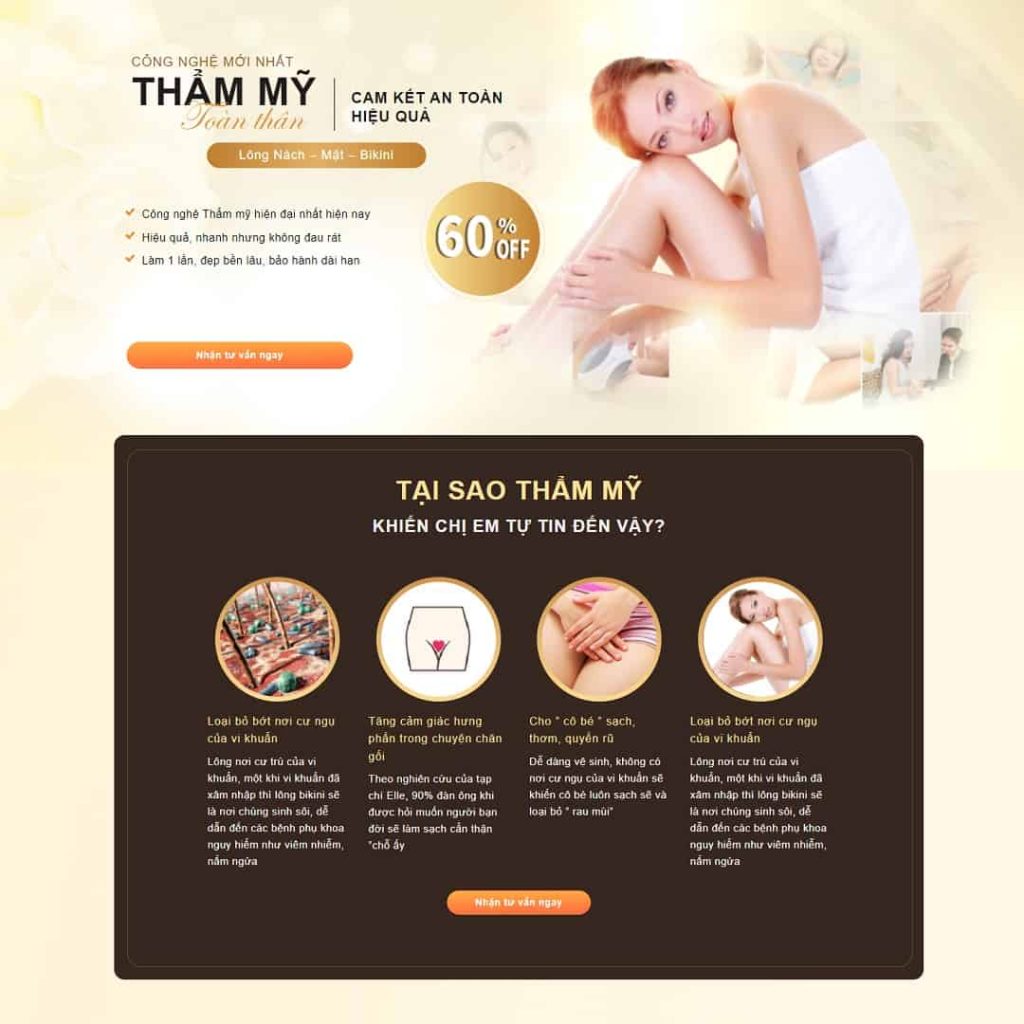 Theme Landing page triệt lông thẩm mỹ viện
