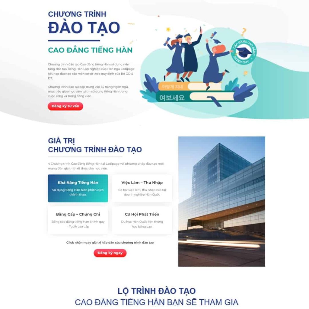Theme Landing page đào tạo tiếng Hàn