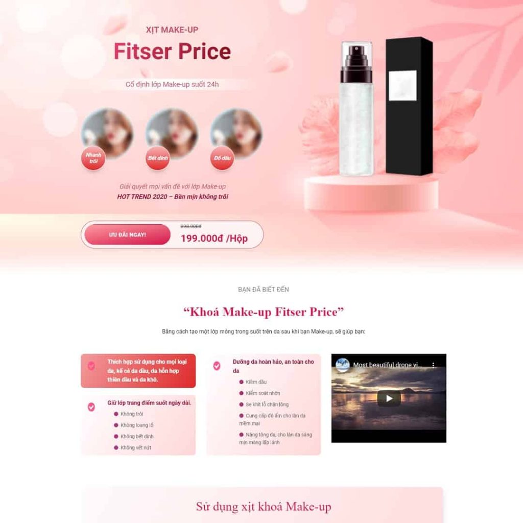 Theme Landing page xịt makeup