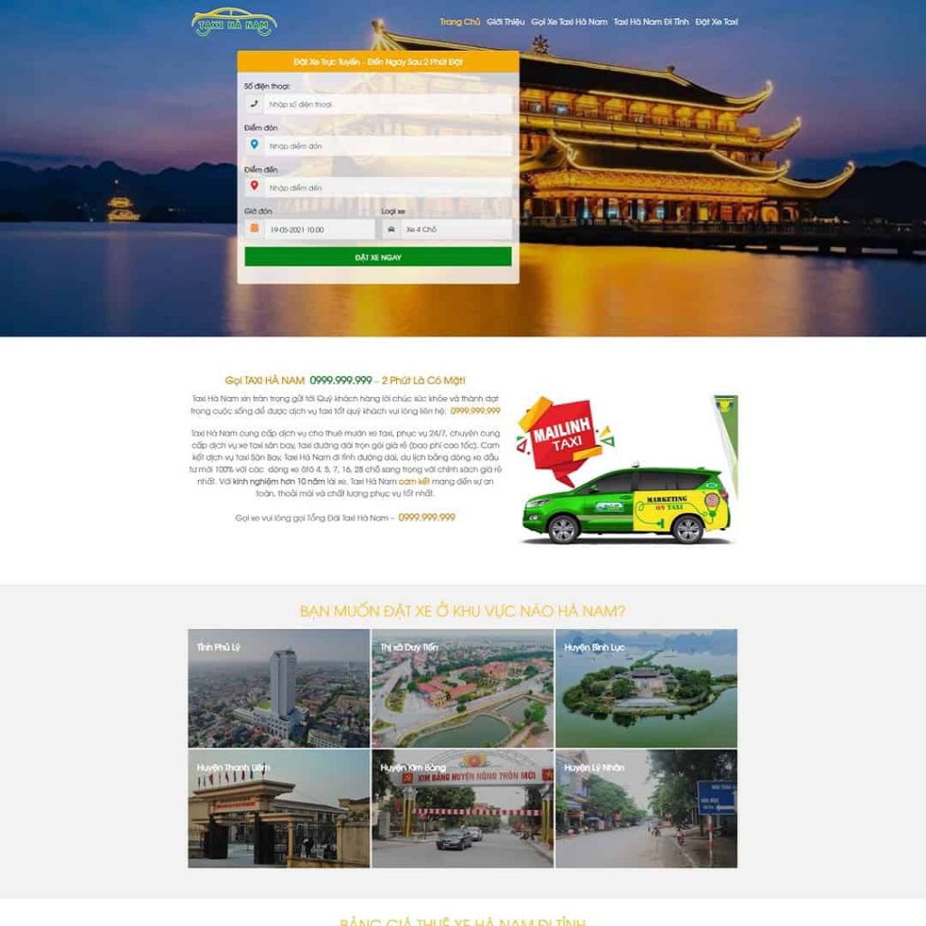 Theme Landing page dịch vụ taxi