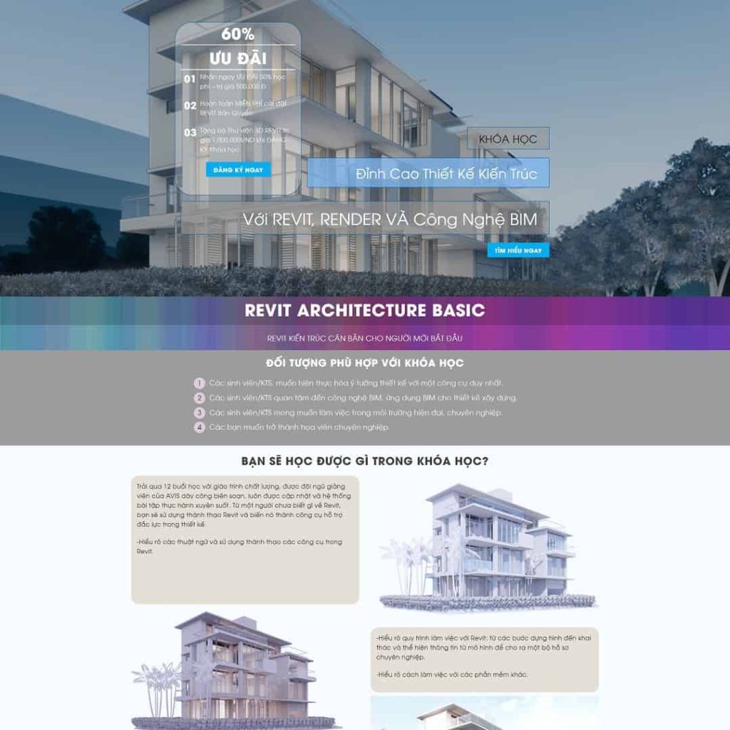 Theme Landing page khóa học phần mềm thiết kế