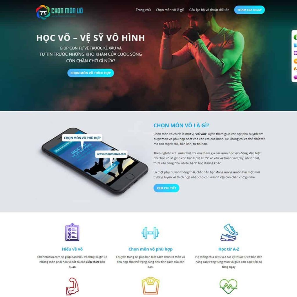 Theme Landing page giới thiệu lớp học võ thuật