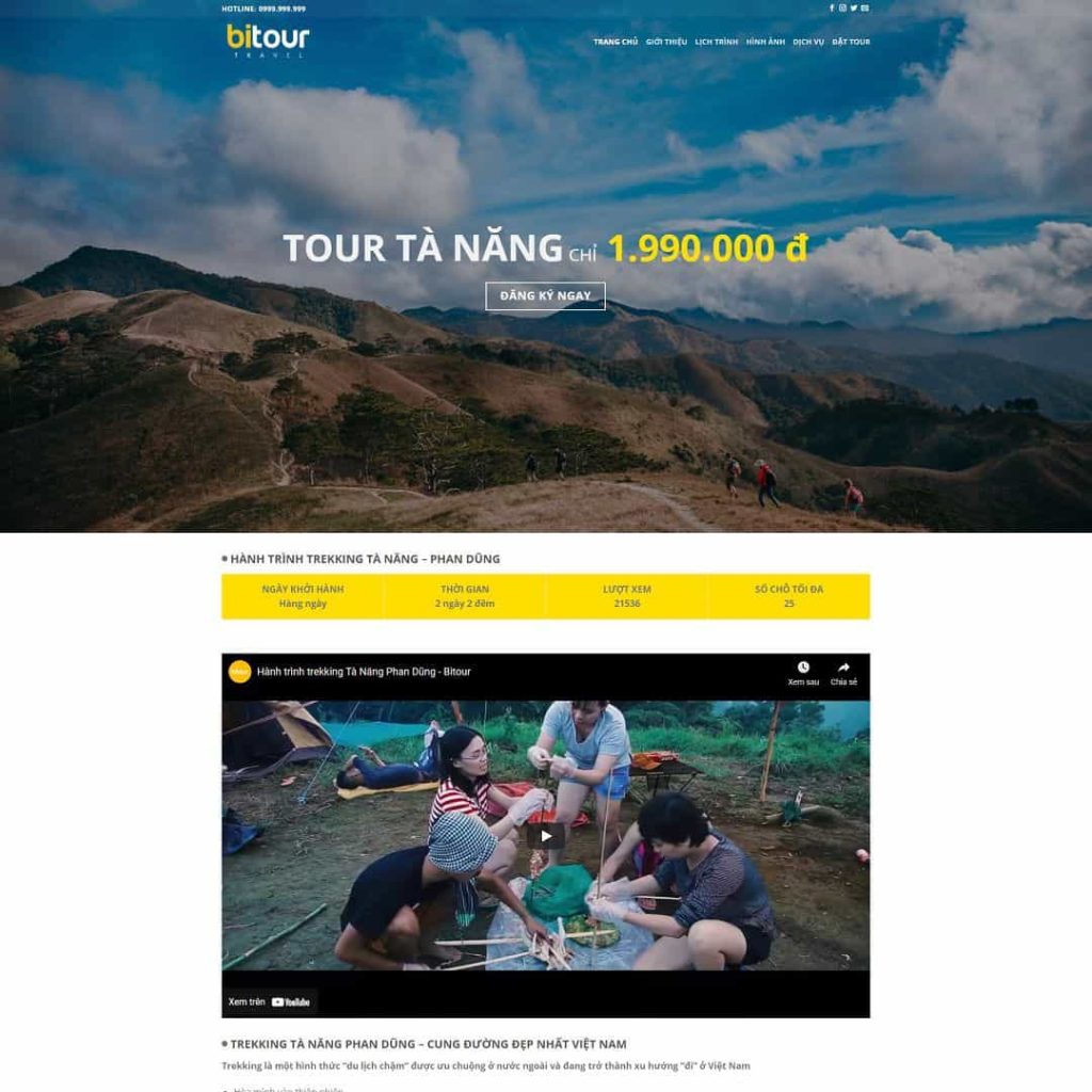 Theme landing page giới thiệu tour du lịch