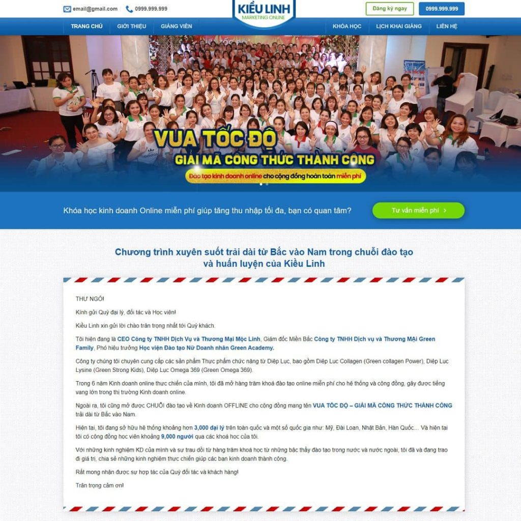 Theme giới thiệu khóa học kinh doanh online