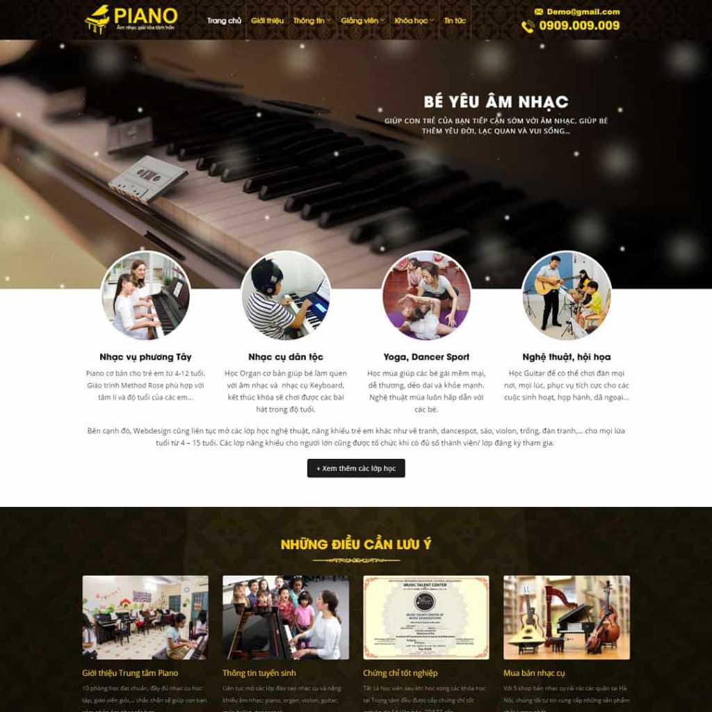 Theme đào tạo, khóa học piano, nhạc cụ
