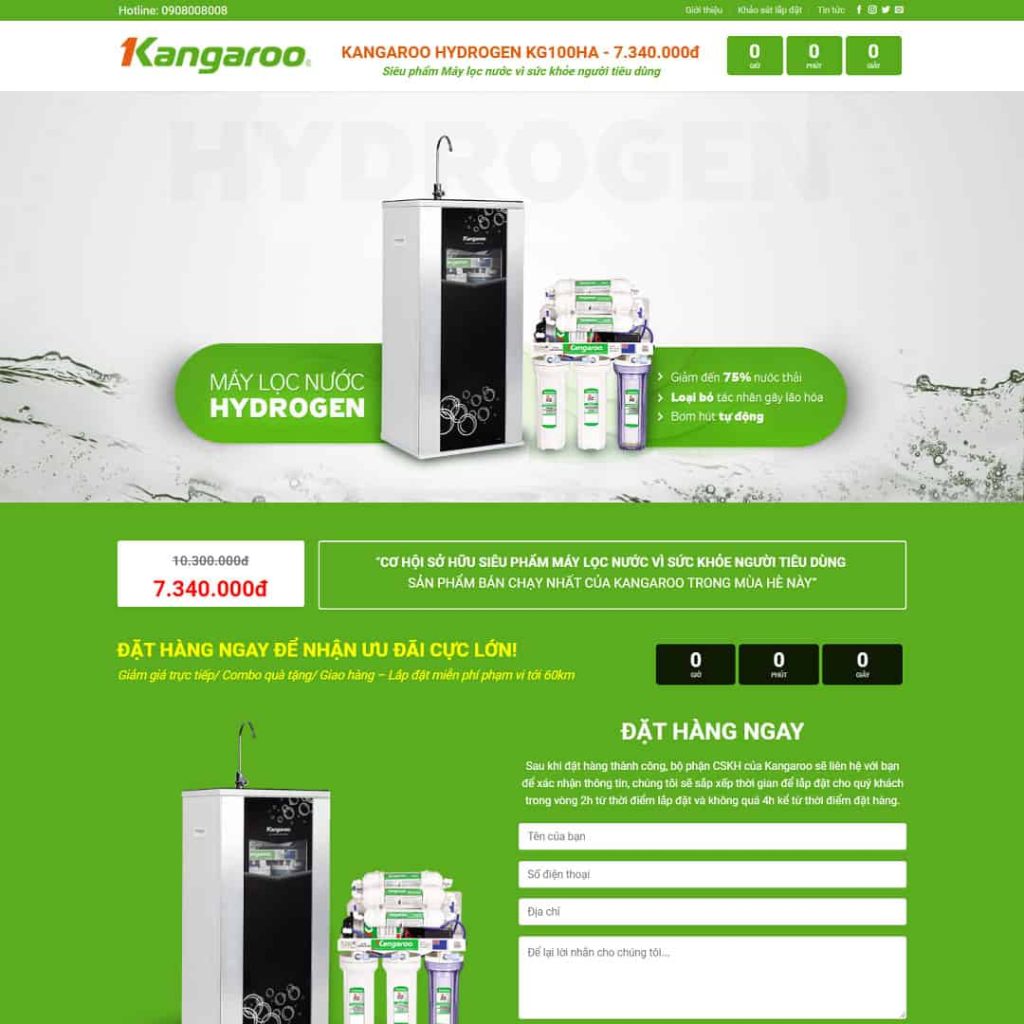 Theme lading page bán giới thiệu máy lọc nước