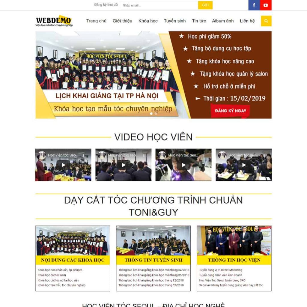 Theme đào tạo, khóa học mẫu tóc