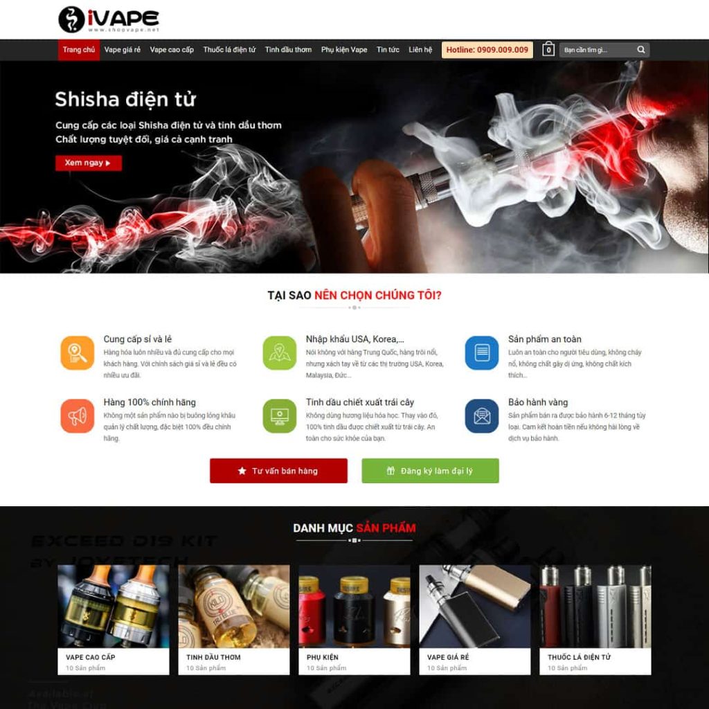 Theme bán thuốc lá điện tử, shisha, vape