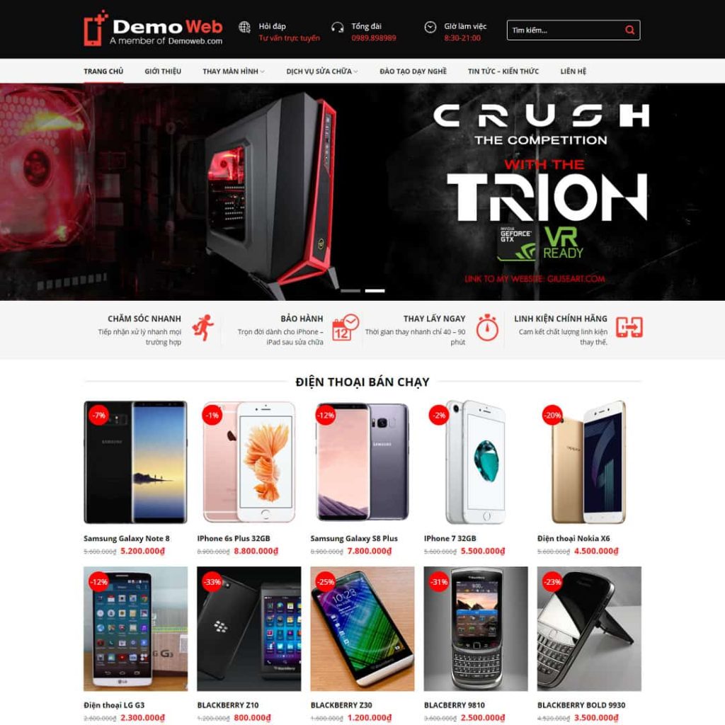 Theme dịch vụ chăm sóc, sửa chữa điện thoại
