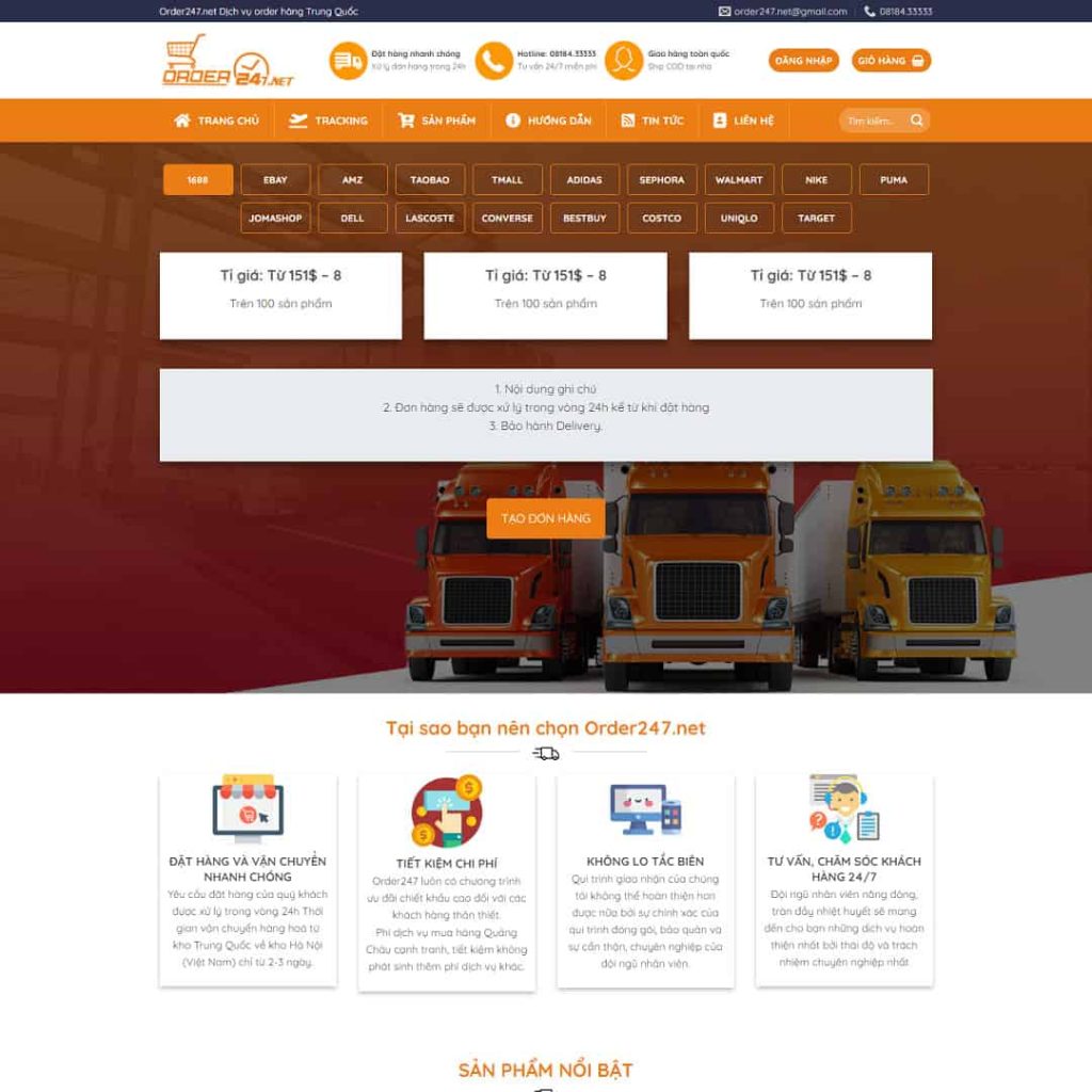 Theme dịch vụ order hàng, bán hàng