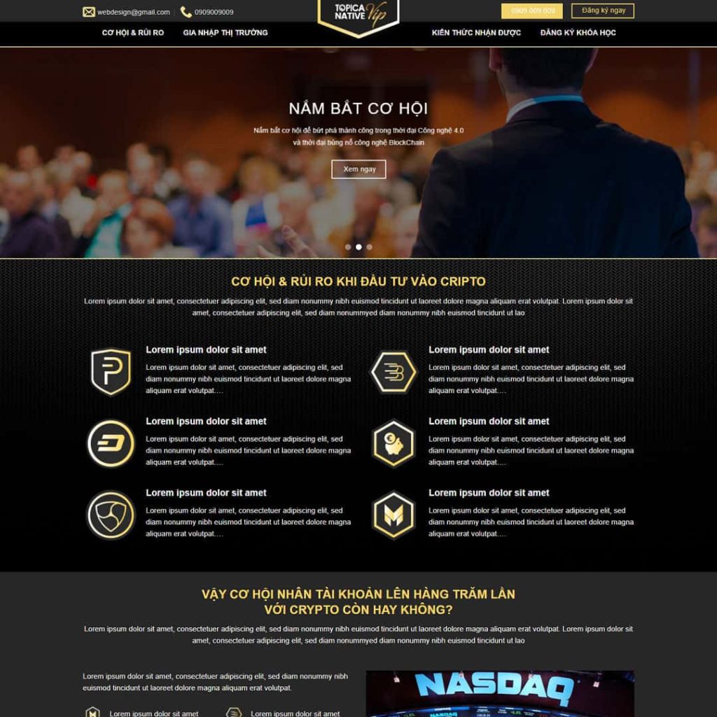 Theme landing page khóa học tài chính, crypto