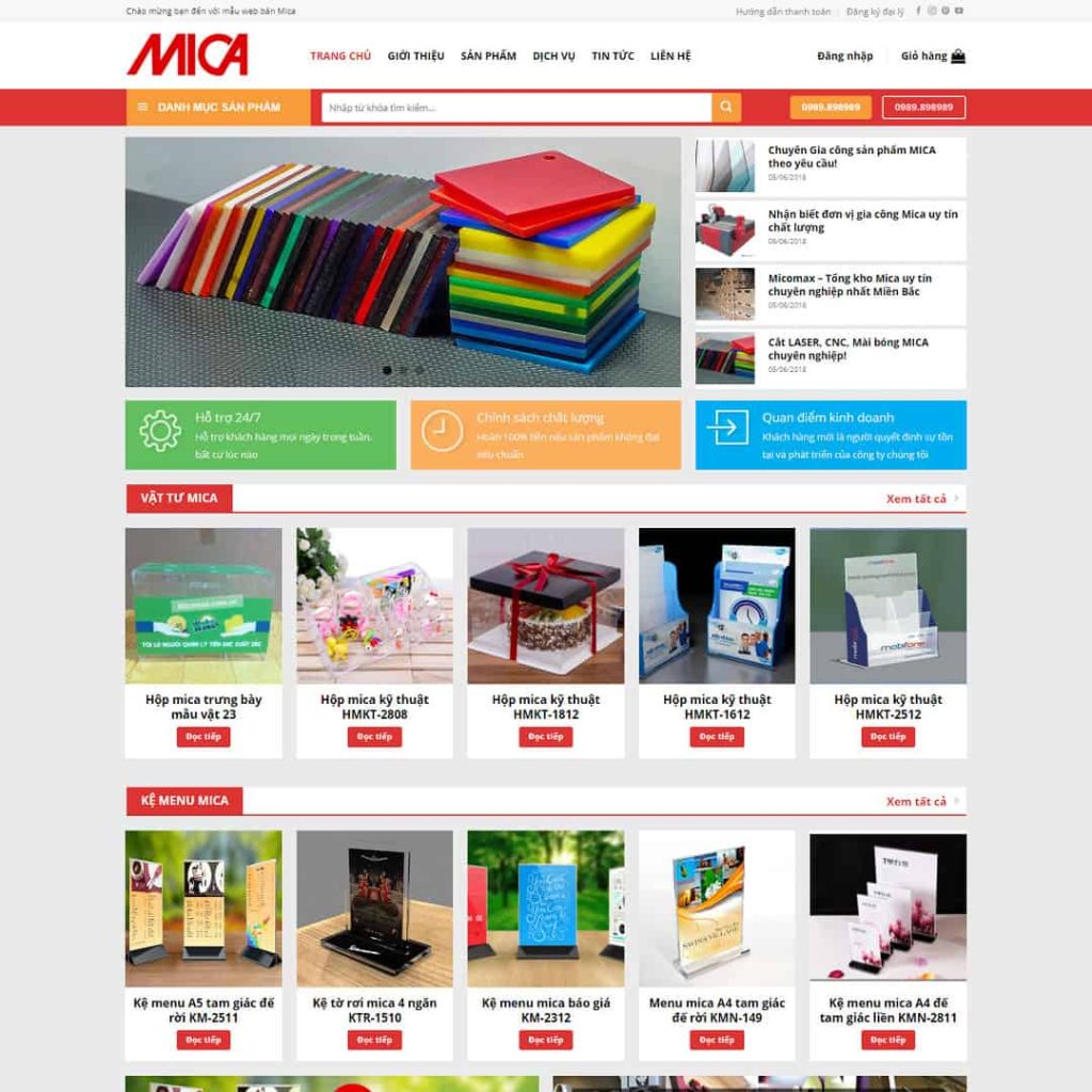 Theme bán sản phẩm từ mica