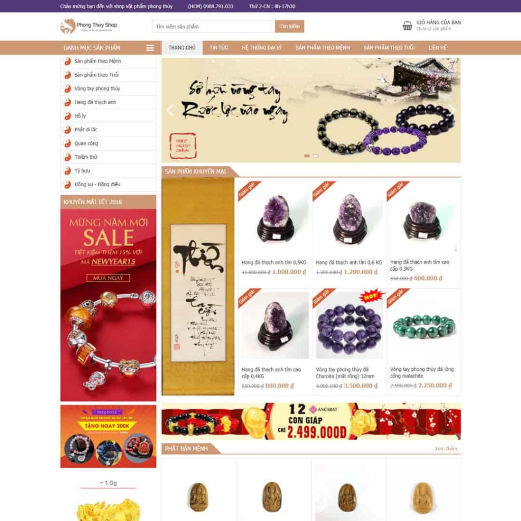Theme Shop vòng tay, đá phong thủy