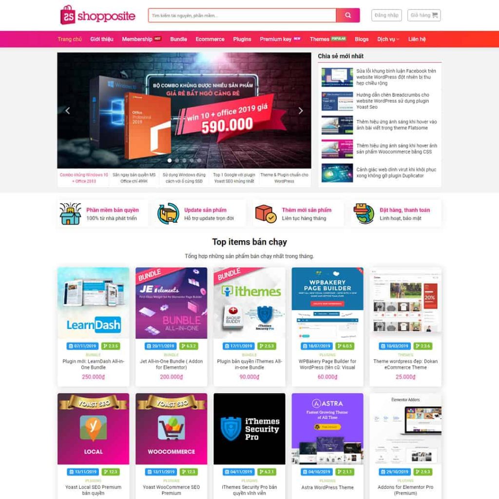 Theme Shop bán tài nguyên, sản phẩm số, mã nguồn