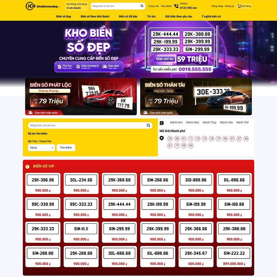 Theme mua bán biển số đẹp, có dịch biển số xe
