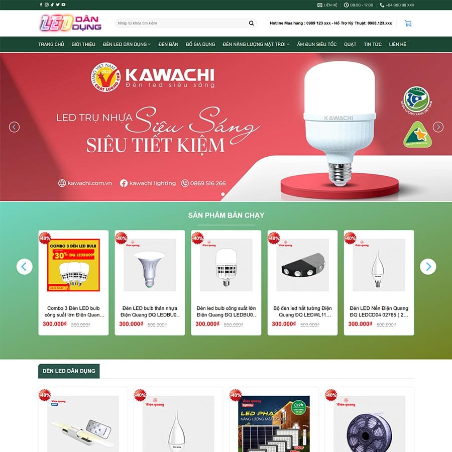 Theme bán đèn led, thiết bị điện