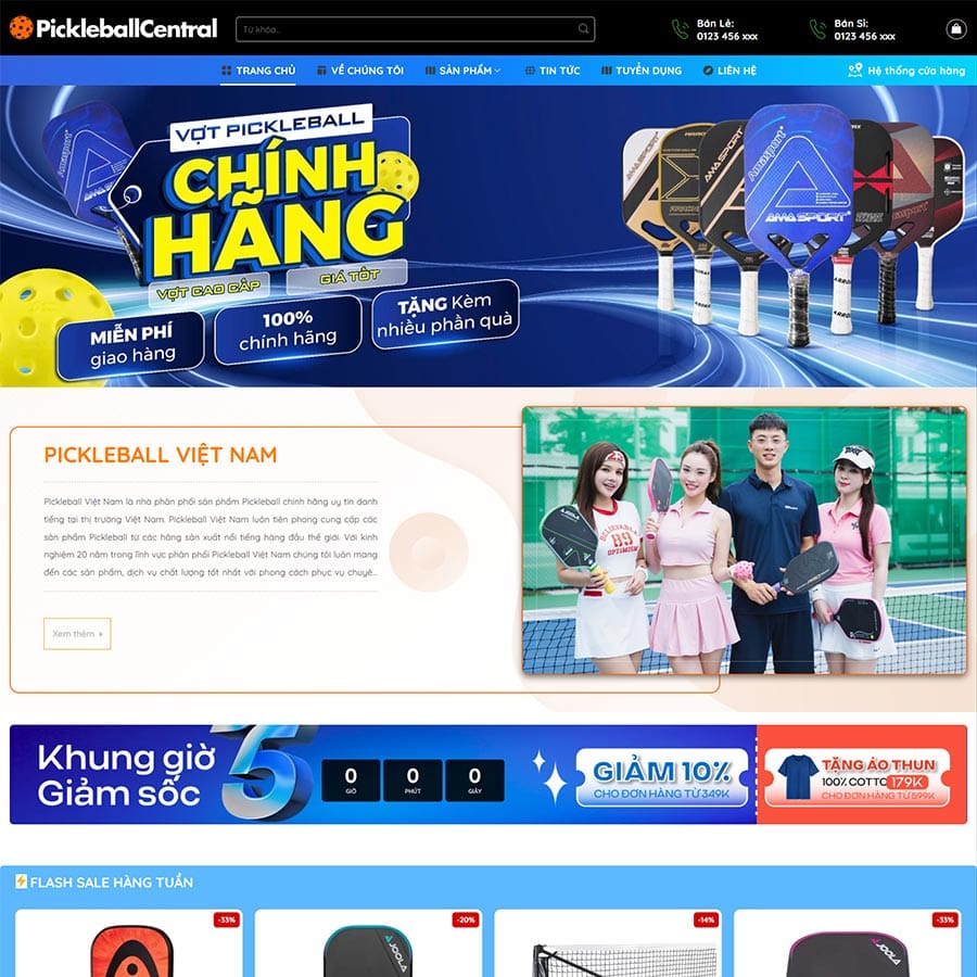Theme bán vợt, phụ kiện pickleball