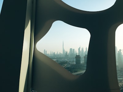 futuristic city skyline with digital overlay
