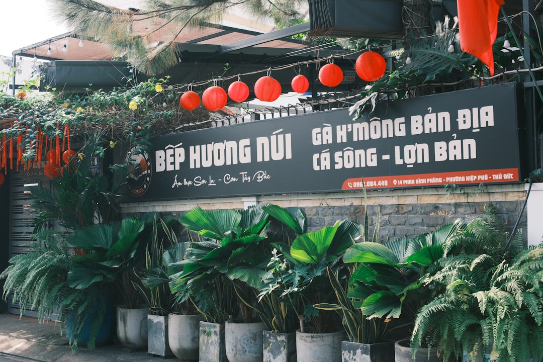 A building with a bunch of potted plants outside of it