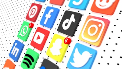 diverse social media icons with a real estate theme, agents interacting online