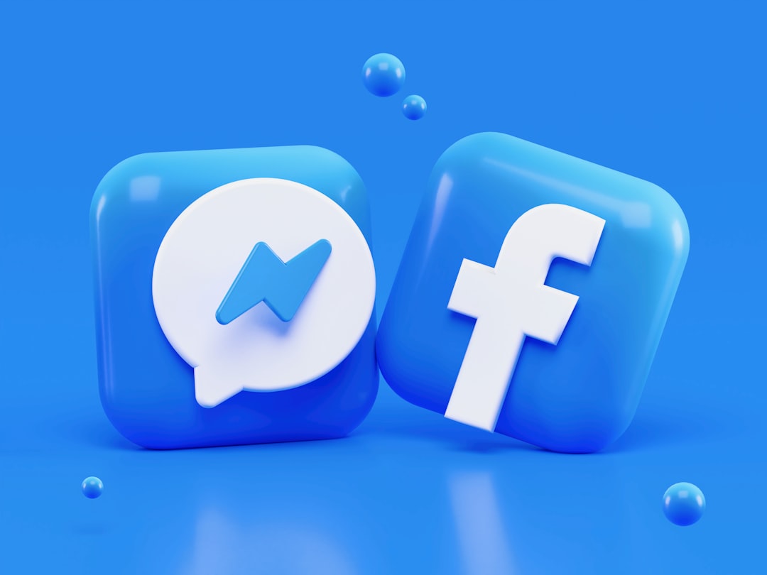 Messenger and Facebook app icons as glossy blue 3D squares on a blue background